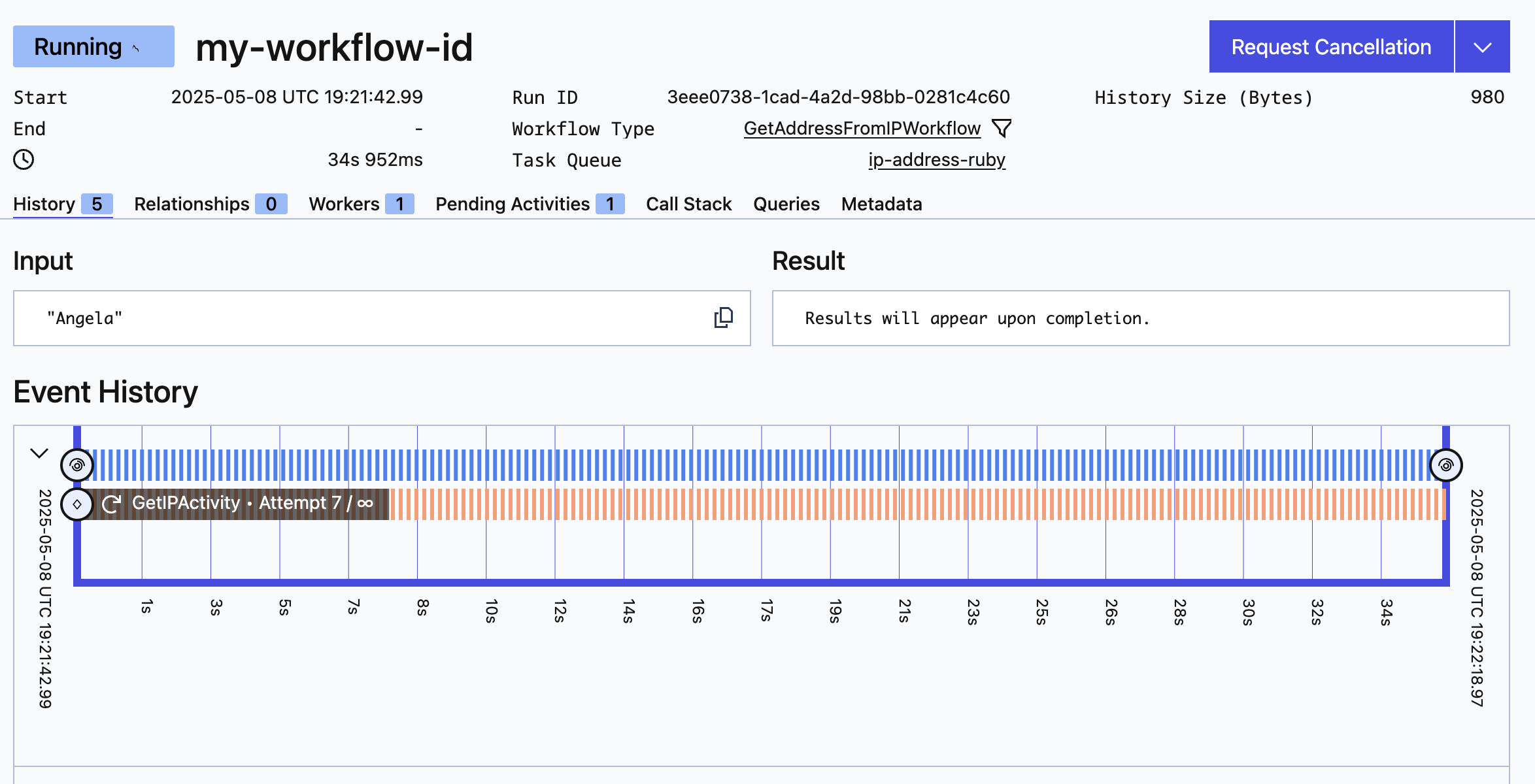 The timeline shows the Activity failure
